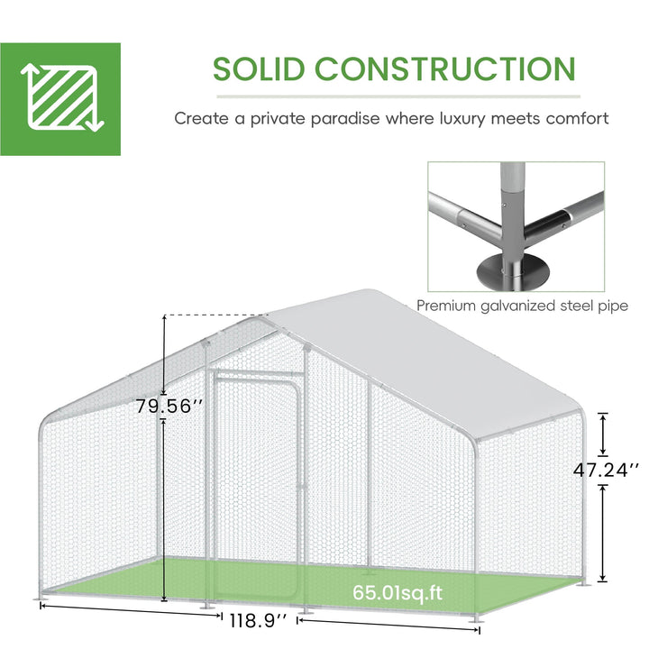 Large Metal Chicken Coop Outdoor Walk-in Chicken Run Poultry Cage Pen W/ Water & UV Proof Cover For Backyard Farm for Hens, Ducks, Rabbits, or Small Animals 10'×6.6'×6.6', Spire Top