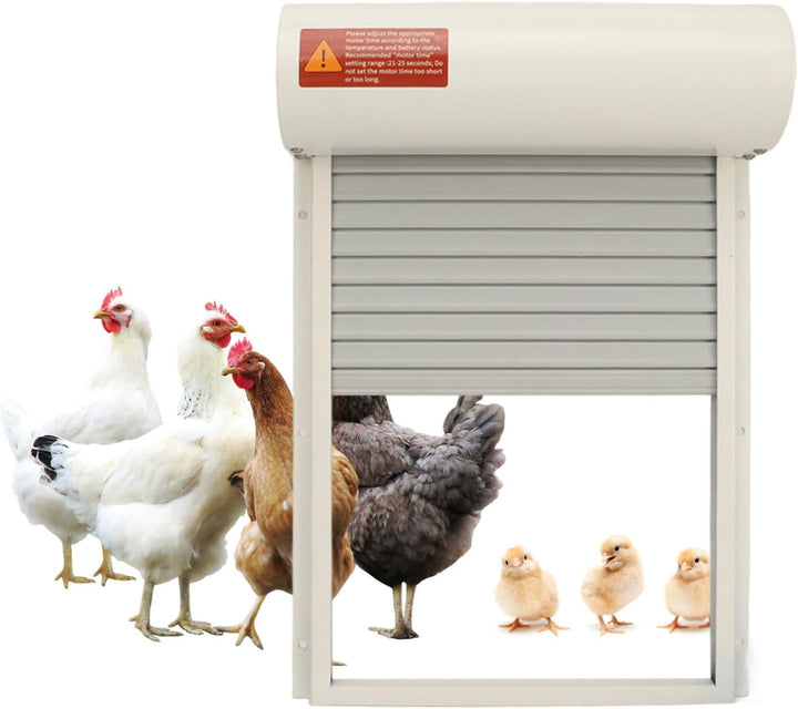 Automatic Chicken Coop Door Solar for Duck Goose Farm, Roller Shutter  Metal Chicken, Duck, Goose Coops Cages (White)