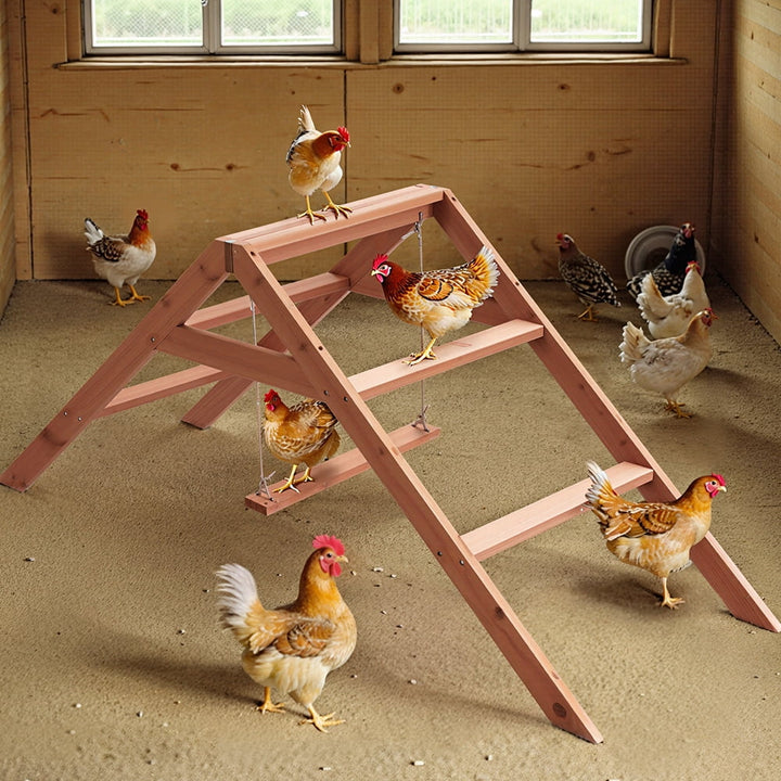 Chicken Roosting Bars for Coop Accessories, DOMIPET Chicken Perches Activity Play with Swing Set, Wooden Chicken Ladder, Chicken Toys Easy to Assemble & Clean