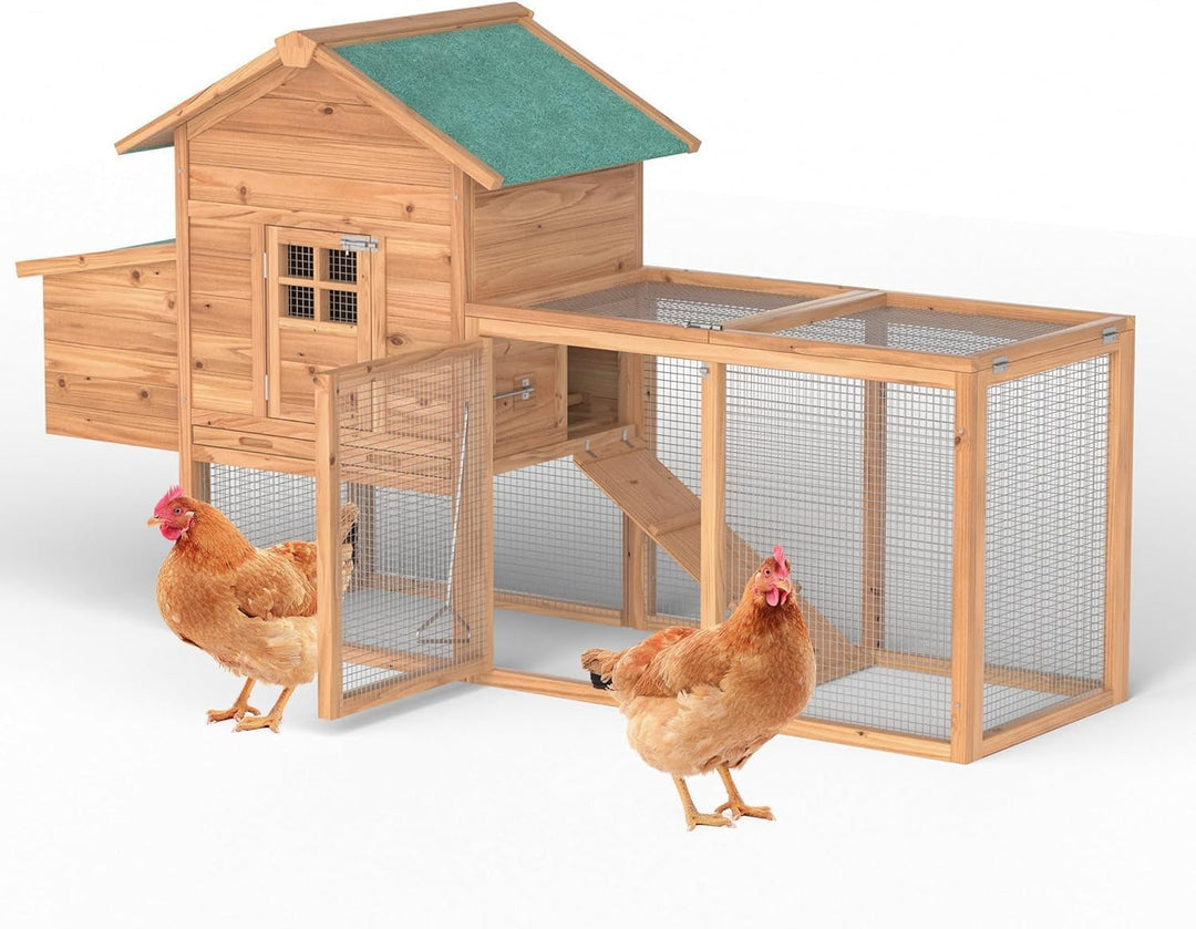 80'' Large Chicken Coop with Nesting Box,Wooden Hen House for 2-4 Chickens,Outdoor Chicken House with Removable Tray,Run&Waterproof Roof,Duck Coop,Yard