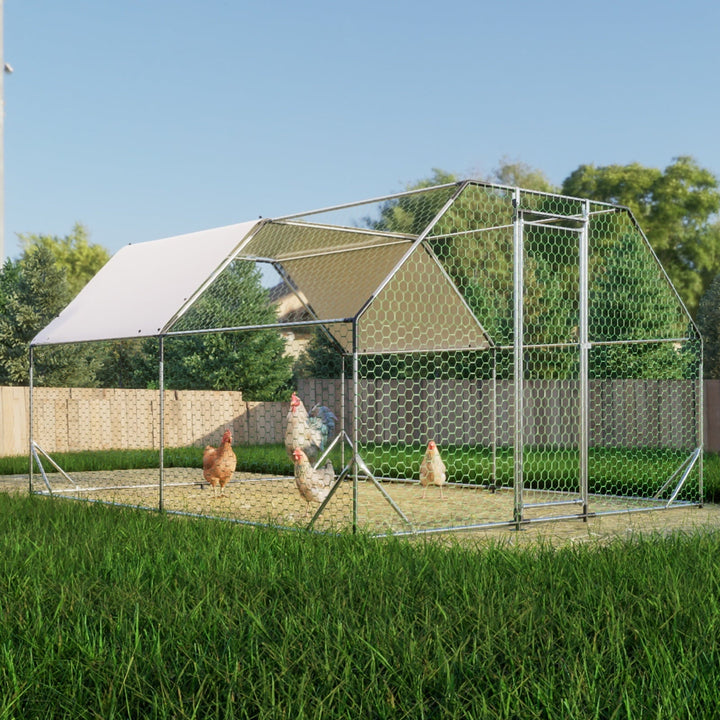 10ft x 13ft Galvanized Walk-In Chicken Coop, Large Metal Poultry Run with UV-Resistant Tarp, Lockable Doors