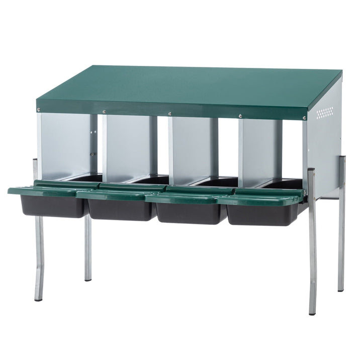 4-Hole Chicken Nesting Box with Legs & Cover - Galvanized Steel Rollaway Egg Collector for Hens