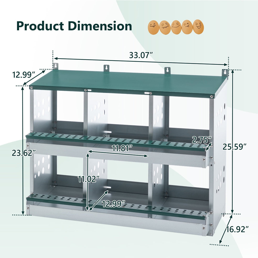 Chicken Nesting Box, 6 Compartment Metal Nesting Boxes for Hens Laying Eggs, Roll Away Chicken Laying Boxes with Egg Collection