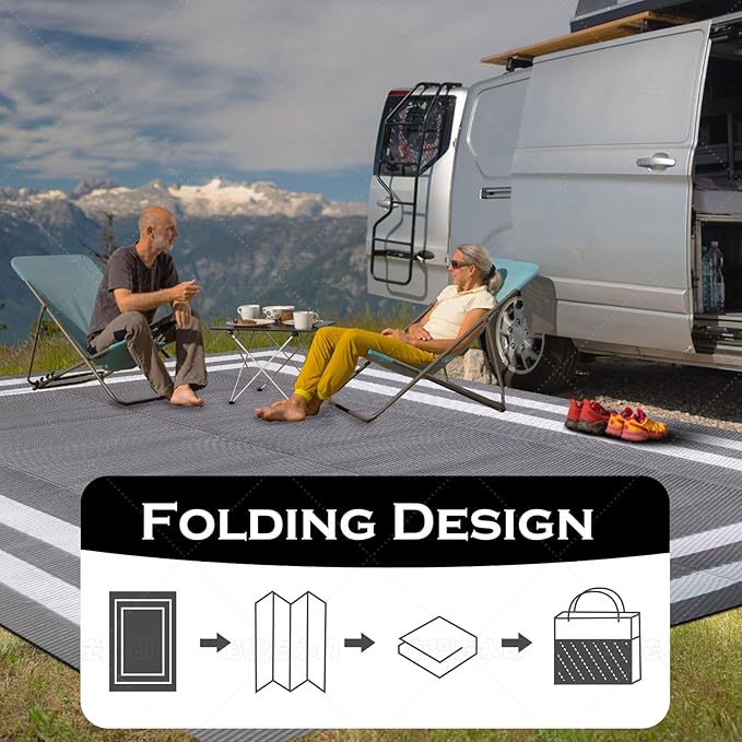 5'x 8' Outdoor Rug,Waterproof Reversible Patio Rugs,5x8 ft Plastic Straw Outdoor Carpet Foldable Plastic Camping Mat for Outside RV, Patio,Picnic,Camper,Balcony,Porch(White&Gray)
