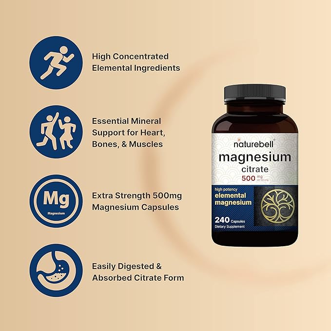 2 Pack Magnesium Citrate 500mg, 480 Capsules | High Purity Elemental Form – Extra Strength | Essential Mineral for Heart, Muscle, & Digestion Support – Non-GMO & No Gluten