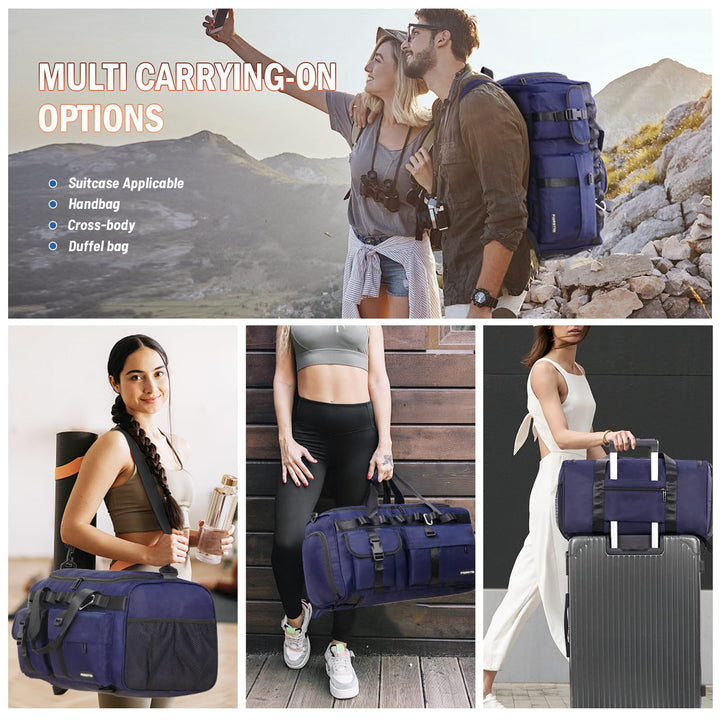 FIORETTO Women's Men's Water-Resistant Gym Duffle Bag with Shoes Compartment, 45L Capacity, Multi-Functional, Ideal for Travel, Gym, Sports, Weekender, Navy Blue