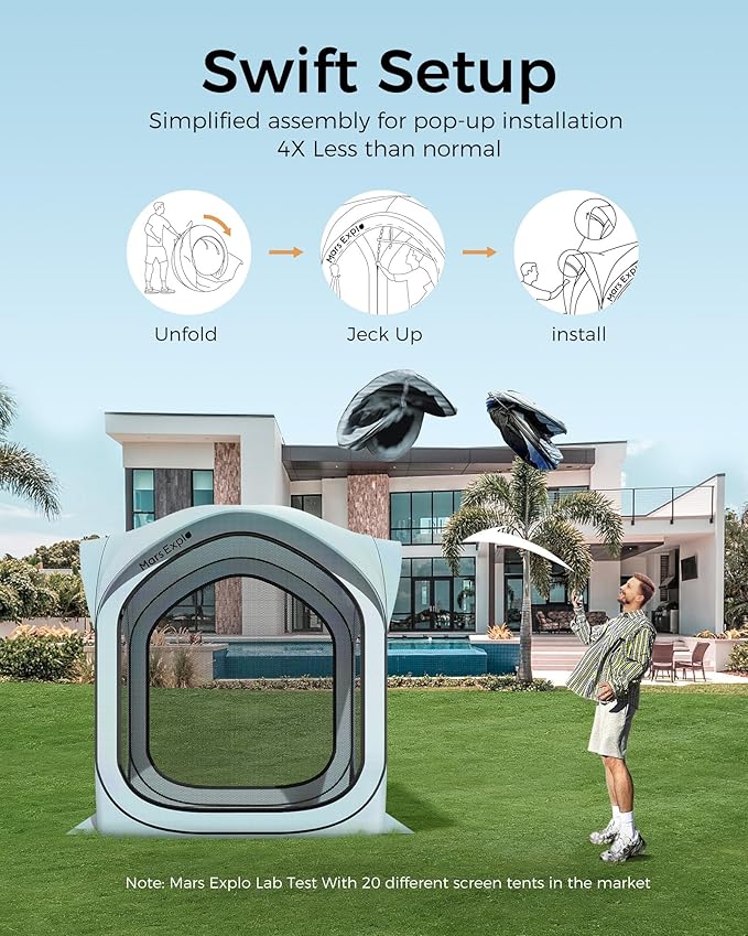 6x6 FT Pop-Up Screen House Tent, Portable Instant Screen Room Canopy with Mesh Doors and Carry Bag for Patio, Backyard, Deck, Camping, and Outdoor Activities,Light Blue