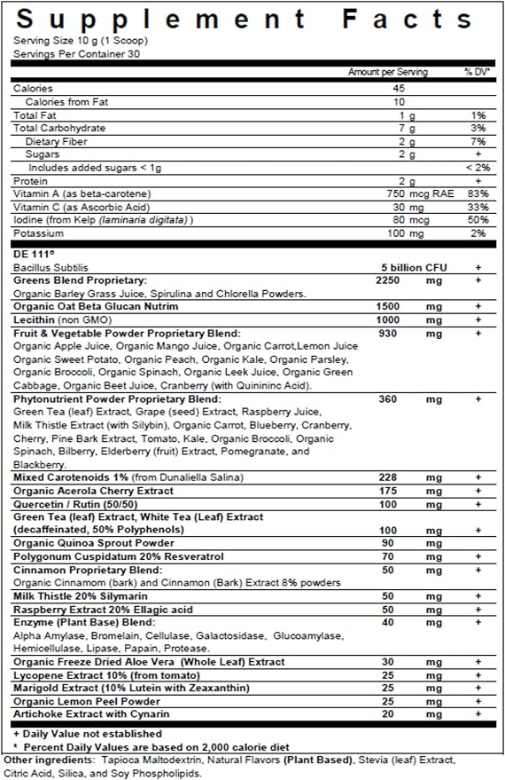 Biopharma Scientific Nanogreens+Probiotic: Greens Superfood Fruit & Vegetable Powder Smoothie Mix & 5 Billion Probiotics for Digestive Health with Spirulina, Chlorella, Strawberry Flavor, 30 Servings