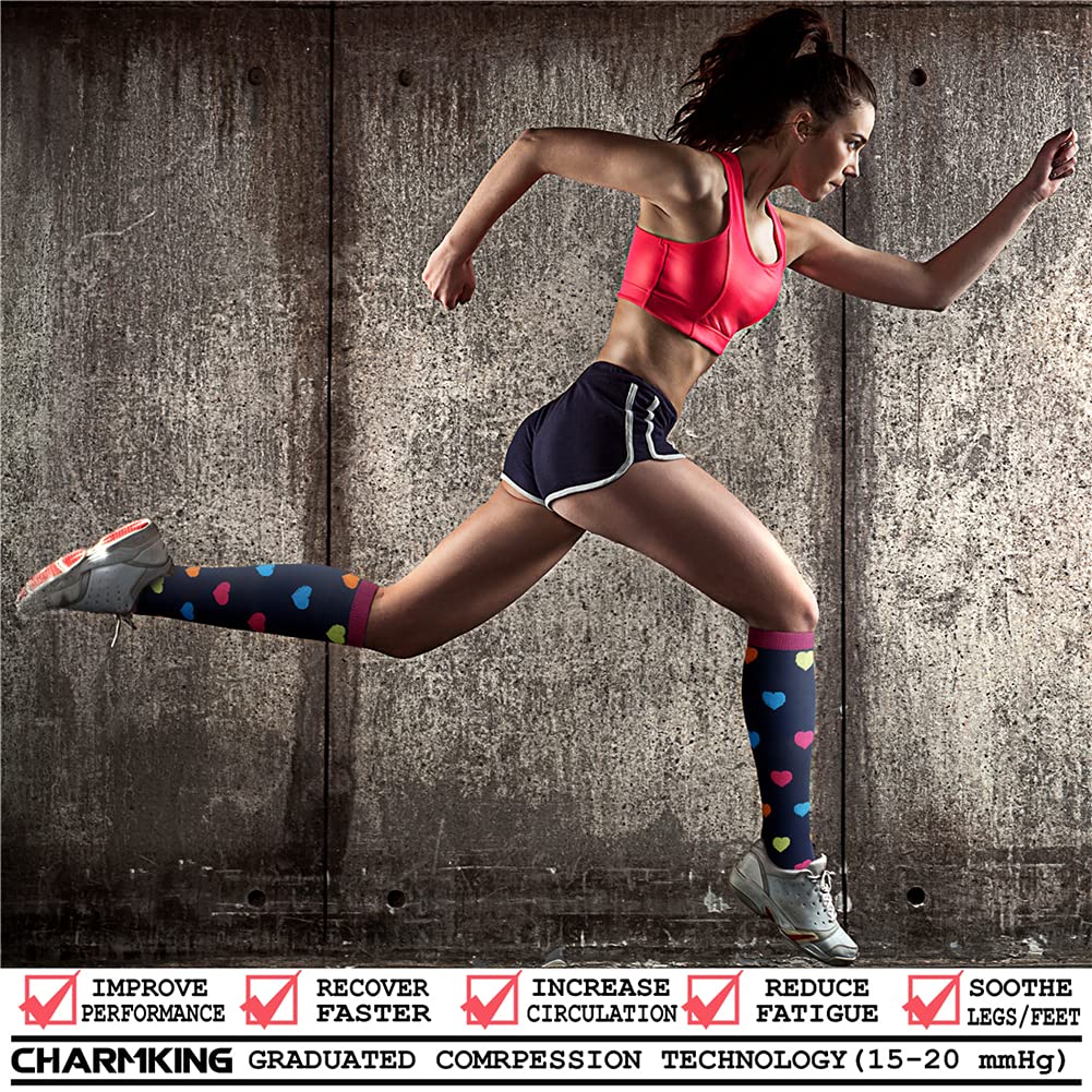 CHARMKING Compression Socks for Women & Men Circulation (3 Pairs) 15-20 mmHg is Best Athletic for Running, Flight Travel, Support, Cycling, Pregnant - Boost Performance, Durability (S/M, Multi 08)