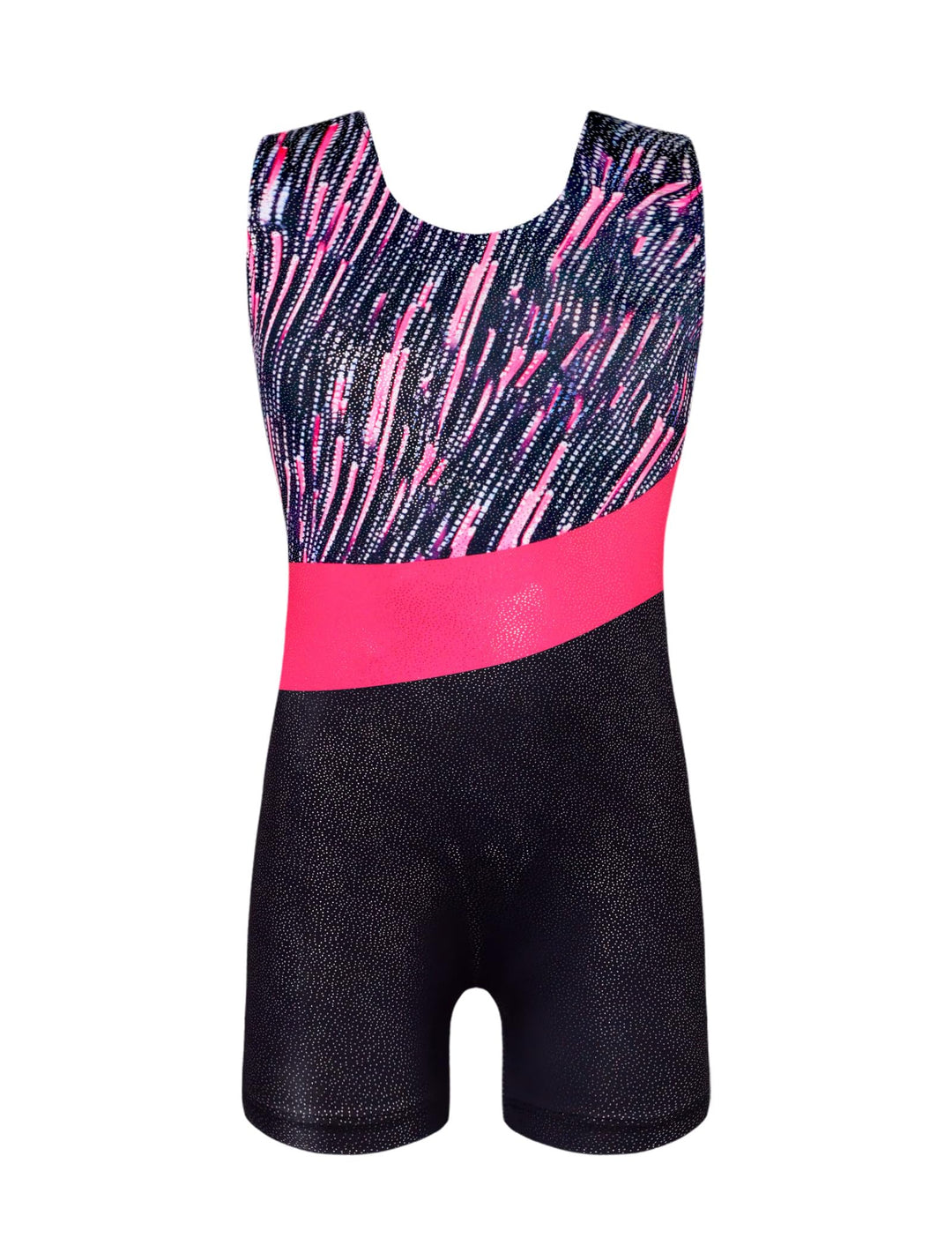 Domusgo Leotard for Girls Gymnastics Size 5-6 Years Old Black Pink Lines Tumbling Biketard
