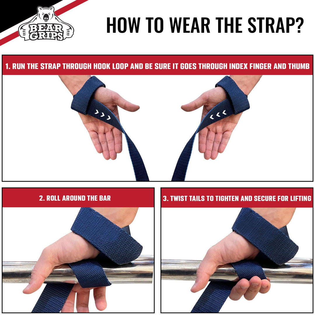Bear Grips Lifting Straps Gym, Wrist Straps for Weightlifting, Gym Straps, Weightlifting Straps, Deadlift Straps, Weight Lifting Straps for Men, Weight Straps Lifting Women, 2 Lifting Strap Navy Blue