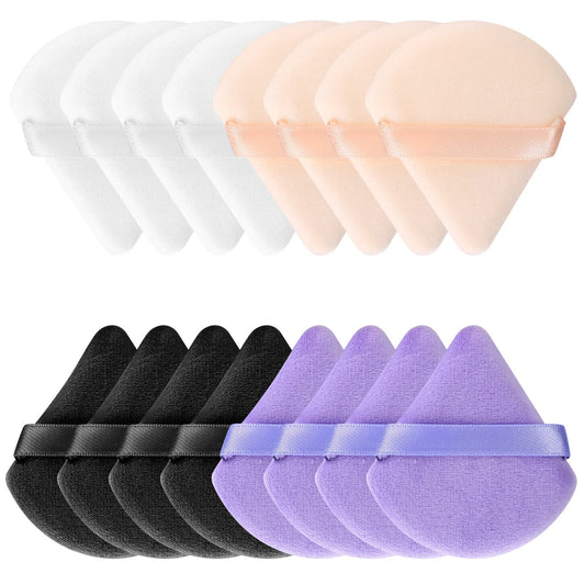 16 Pcs Triangle Makeup Puffs, Soft Cosmetic Foundation Powder Sponge Cushion Puffs for Loose Powder Wet Dry Makeup - 4 Colors