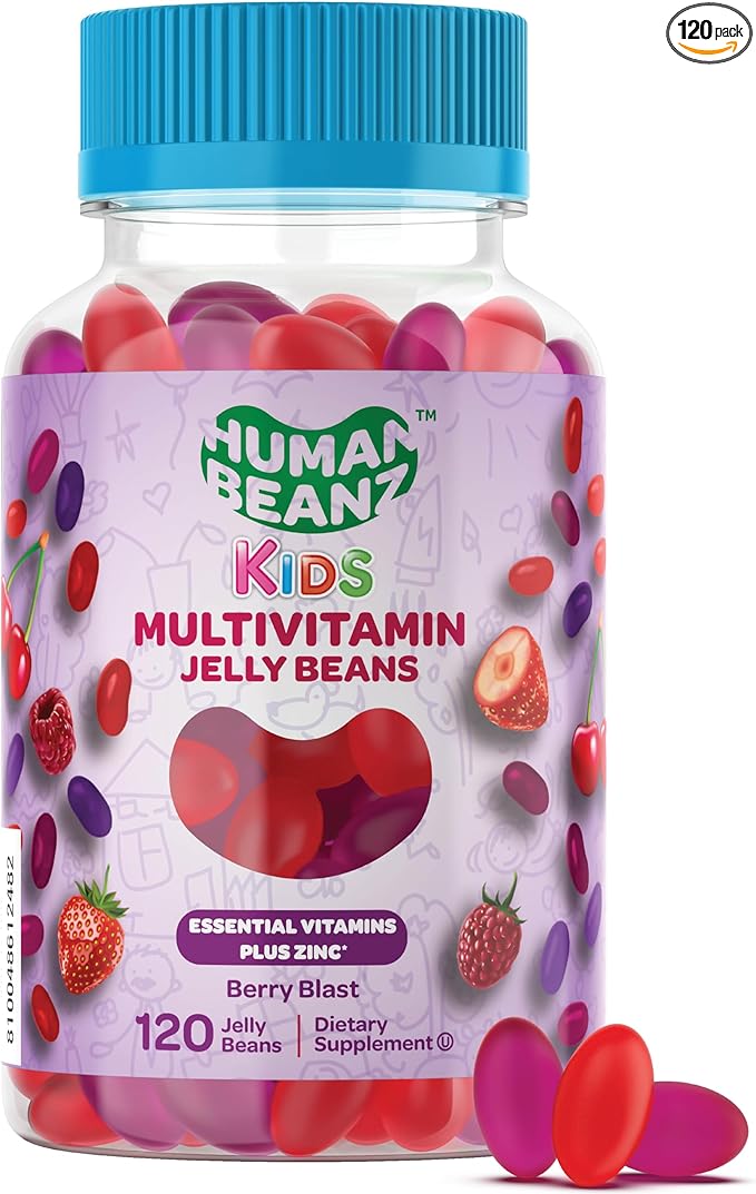 Multivitamin Jelly Bean Gummies with Zinc for Kids, Immune Support Dietary Supplements, Vegetarian, 120 Berry Blast Jelly Beans, Kosher