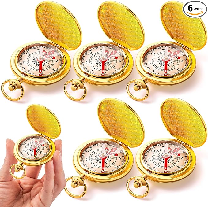 6 Pcs Pocket Compass for Kids Camping Survival Compass for Hiking Gift Glow in The Dark Military Compass Bulk for Hiking Hunting Climbing Camping Party Favor Supplies