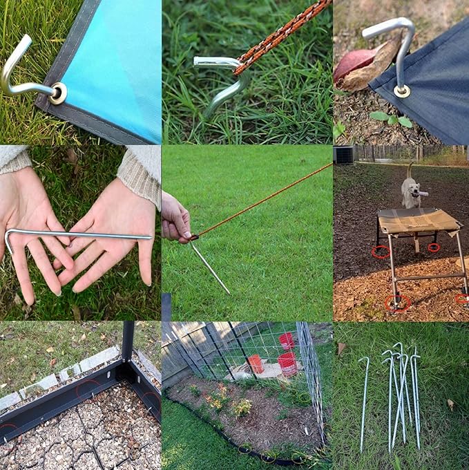 9 Inches 8 Pack Heavy Duty Tent Stakes, Metal Ground Stakes for Camping, Garden or Inflatable, Galvanized Steel Pegs for Yard and Outdoor Decorations