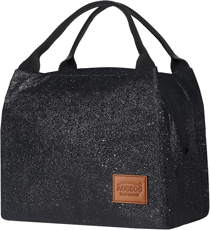 Aosbos Lunch Bag Women Insulated Lunch Bags for Adult Lunch Box for Women Lunchbox Lunch Tote Bag Cooler Bag for Work Office Picnic, Night Black