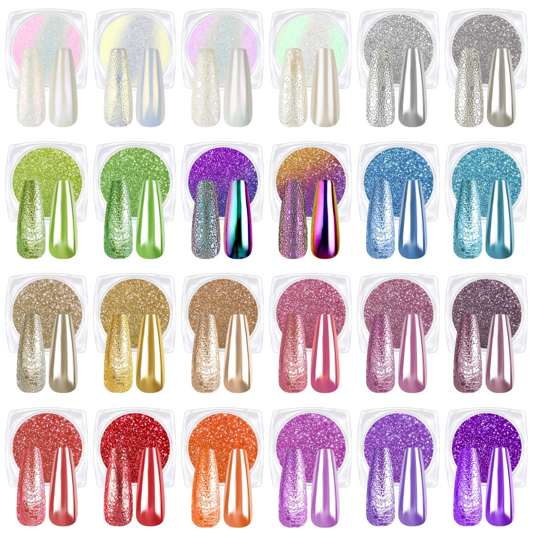 Chrome Nail Powder Set - Metallic Mirror Effect Holographic White Pearl Chrome Nail Powder For Gel Nails Diy Manicure Nail Art D