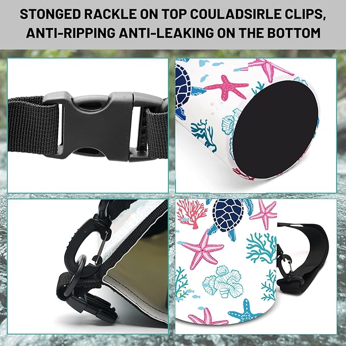 Waterproof Dry Bag,Roll Top Sea Turtle Coral Starfish Small Waterproof Backpack 5L/10L/20L Floating Lightweight Bags for Kayaking, Boating, Fishing, Swimming Camping with Waterproof Phone Case