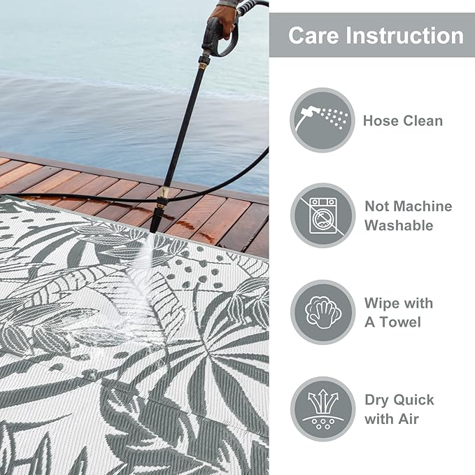 Anidaroel Outdoor Rugs 6x9ft for Patios Clearance Waterproof, Reversible Tropical Plastic Straw Camping Mat Outside Rug, Large Outdoor Area Rug for RV, Porch, Deck, Balcony, Picnic(6'x9')