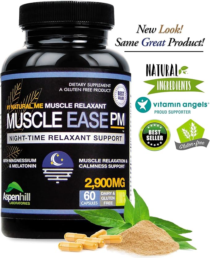 Night-Time Muscle Relax Muscle PM - 2,900mg Maximum Strength Relaxant with Magnesium Glycinate. Gluten Free – 60 Capsules (Packaging May Vary)