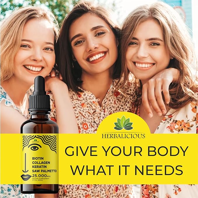 Liquid Collagen Supplements for Women - Comprehensive Formula Hair Skin Nails Supplement with 10000mcg Collagen 5000 mcg Biotin 5000 mcg Keratin 5000 mcg Saw Palmetto, Made in USA, 2fl oz