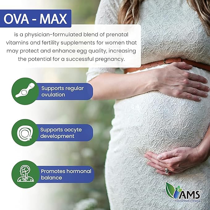 America Medic & Science OVA-Max Prenatal Vitamins for Women (120 Capsules) Boosts Fertility and Ovulation | Pregnancy Aid and Female Preconception Supplements with CoQ10, Folic Acid, and Myo-Inositol