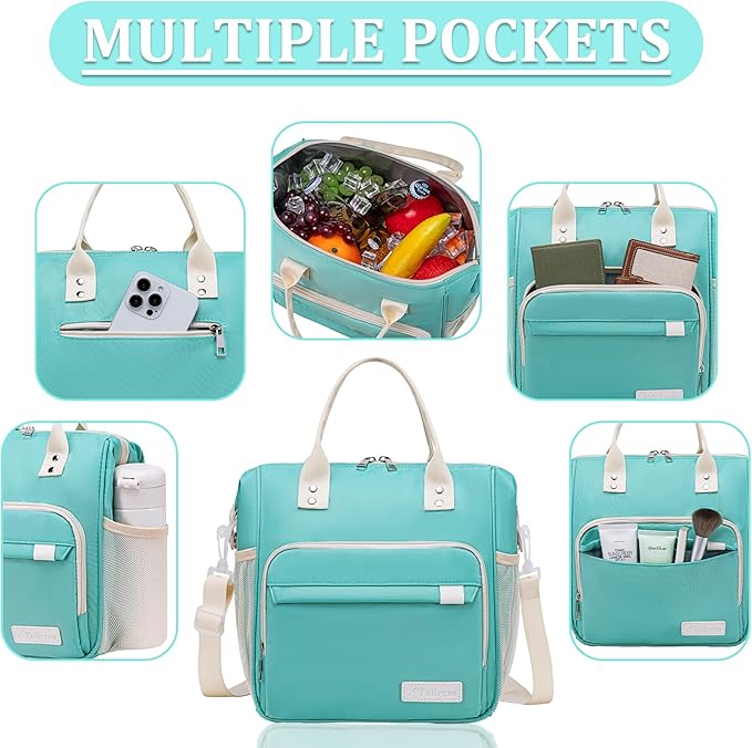 Preppy Lunch Box for Women Aesthetic Insulated Lunch Bag for Young Ladies Female, Teal