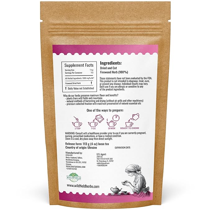 4 oz Siberian Fireweed Tea Herbal Ivan Tea Blooming Sally (Chamerion Angustifolium) Ivan Chai Bulk Loose Leaf Herb Epilobium Angustifolium - 113g (4 oz)