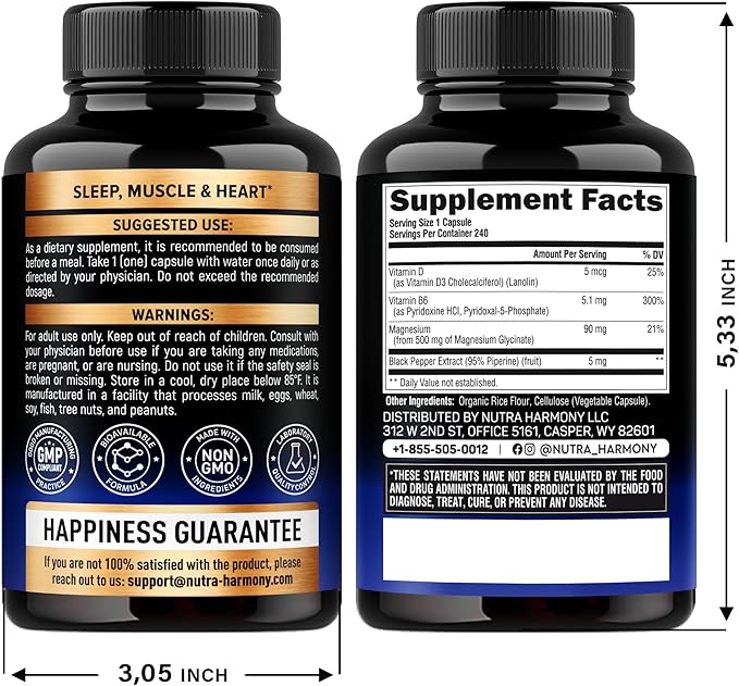 Magnesium Glycinate 500 mg - Chelated Supplement - 98% High Absorption - Support for Sleep, Muscle & Heart Health - Made in USA, Lab Tested & Non-GMO - 240 Capsules