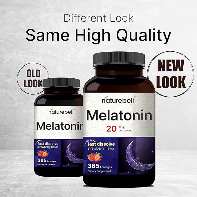 NatureBell Melatonin 20mg, 365 Fast Dissolve Tablets - Natural Strawberry Flavor - Vegetarian Chewable Lozenges for 1 Year Supply, High Potency | Non-GMO, No Gluten