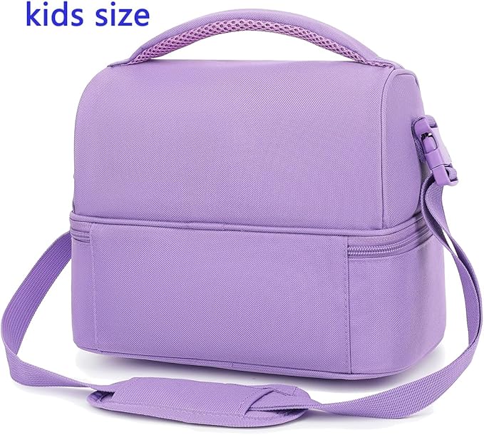 FlowFly Double Decker Cooler Insulated Lunch Bag Large Tote for Boys, Girls, Men, Women, with Adjustable Strap,Purple