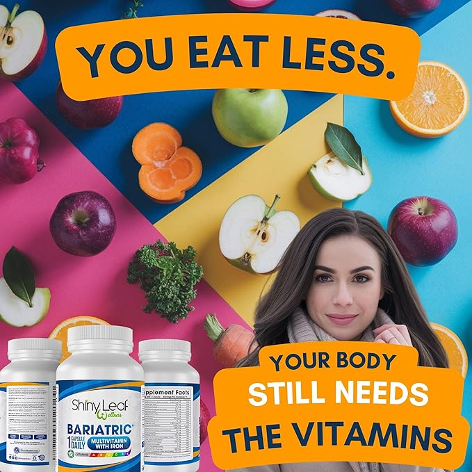 Shiny Leaf Bariatric Multivitamin with Iron - 45 mg for Gastric Bypass, Sleeve Gastrectomy, Roux-en-Y, Duodenal Switch - 22 Vitamins & Minerals, ASMBS Compliant, Vegetarian, Made in USA, GMP, 90 Ct.