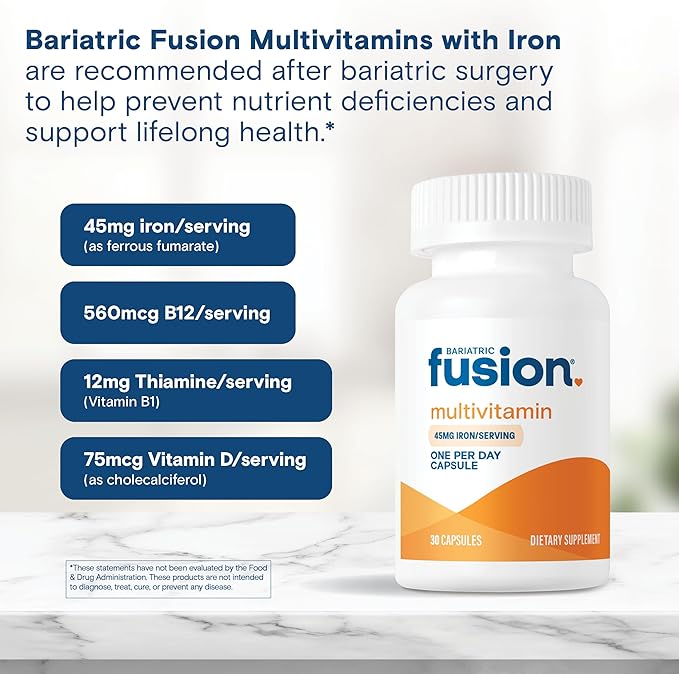 Bariatric Fusion One Per Day Bariatric Multivitamin with Iron | Easy to Swallow Capsule | Vitamin for Bariatric Surgery Patients | Gastric Bypass and Sleeve Gastrectomy | 30 Count | 1 Month Supply
