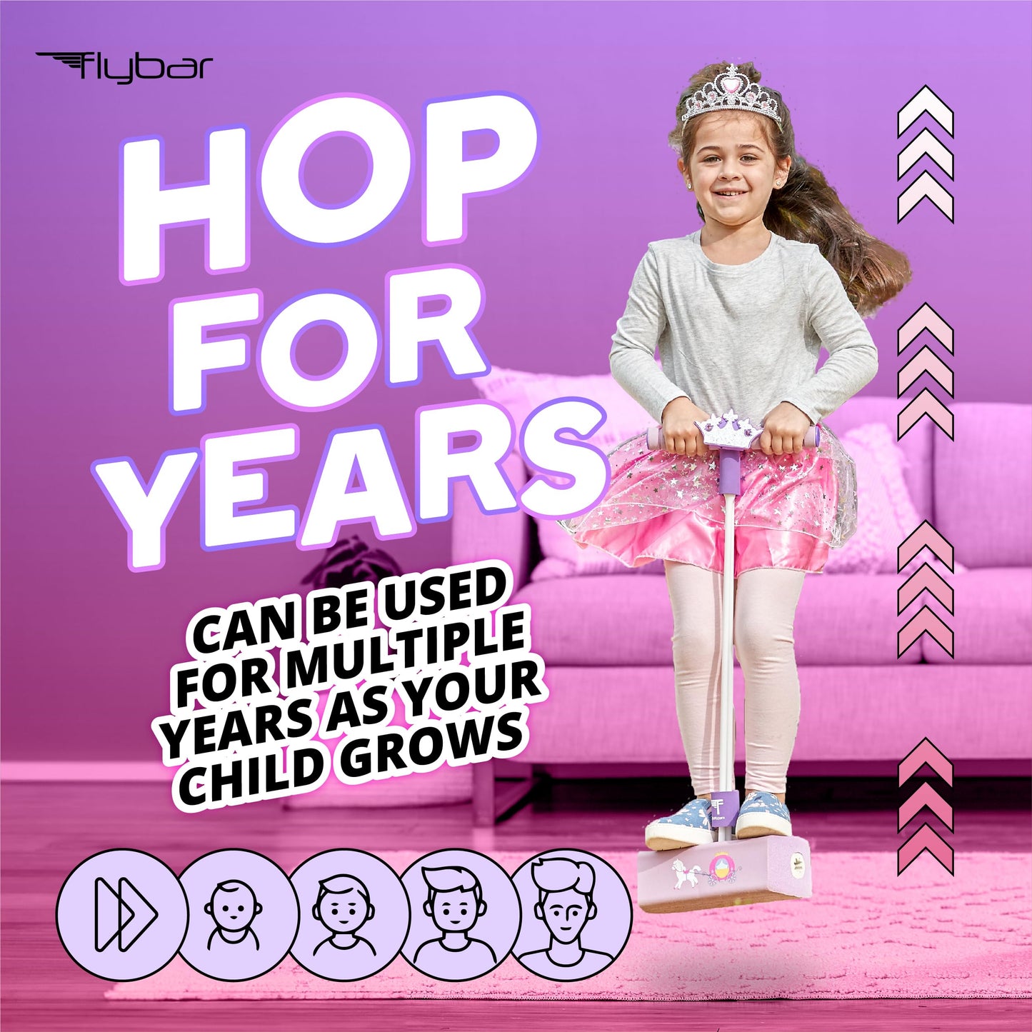 Flybar My First Foam Pogo Jumper for Kids Fun and Safe Pogo Stick for Toddlers, Durable Foam and Bungee Jumper for Ages 3 and up, Supports up to 250lbs (Pink Princess), Large