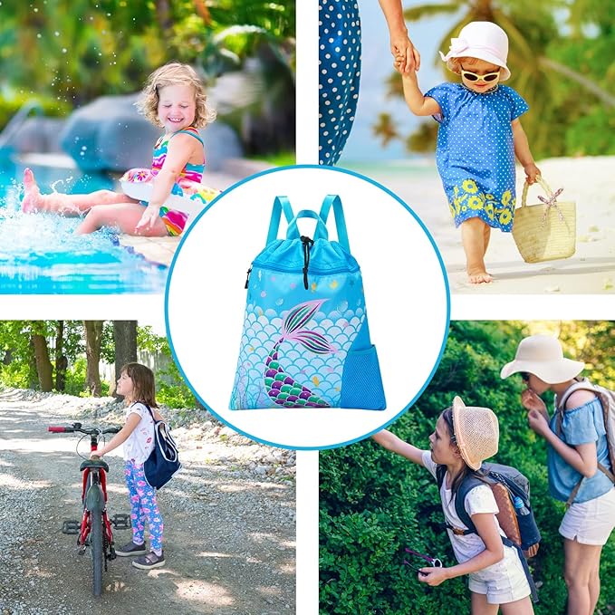 WAWSAM Gym Drawstring Backpack String Bag - 15” x 17” Sports Gym Bag for Kids Waterproof Swimming Beach Shopping Yoga Bag
