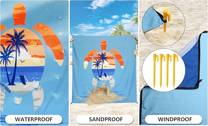 Beach Blanket Waterproof Sandproof Beach Mat 79" X 83" /10'x9' for 2-8 Adults Quick Drying Outdoor Picnic Mat Beach Accessories for Travel, Camping, Hiking
