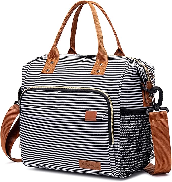 TuErCao Lunch Bag Women Insulated Lunch Box for Work Leakproof Soft Cooler for Picnic Travel Road Trips, Loncheras para Mujer Adult, Stripes