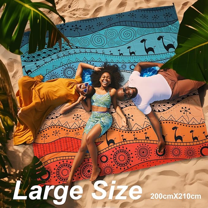 Beach Blanket Waterproof Sandproof, 79" x 83" Extra Large Sand Free Quick Drying Beach Mat, Compact Outdoor Picnic Mat for Travel, Hiking, Camping (Bohemian)