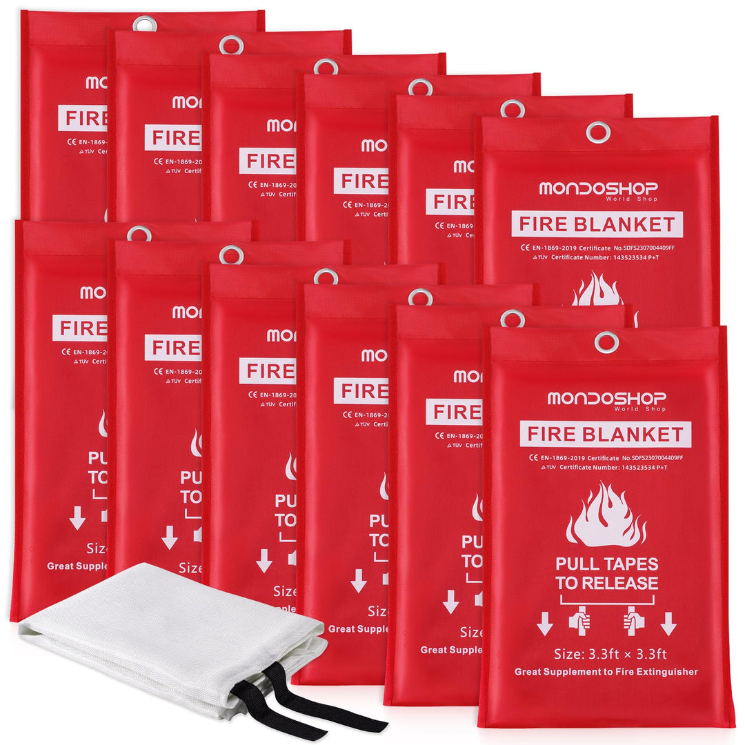Mondoshop Fire Blanket for Home Kitchen Camping 12 Pack Emergency Fire Blanket Fire Resistant Blanket for Grill, Car, Office, Warehouse, School, Picnic, Garages, Workshops