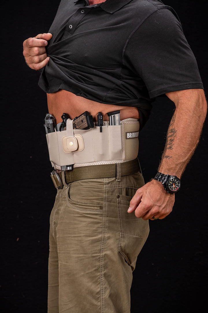 BravoBelt Belly Band Holster - Athletic Flex FIT for Running, Jogging, Hiking - G17-43 S&W M&P 40 Shield | for Men & Women (Tactical Nude, XL - 45" - 55" Belly)