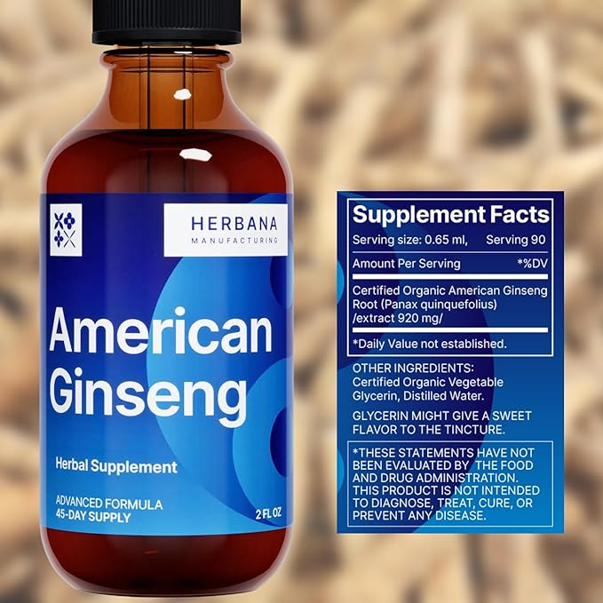 American Ginseng Liquid Extract - Ginseng for Energy, Cognitive Performance & Focus - Immune System and Vitality Support Liquid Tincture (American Ginseng)