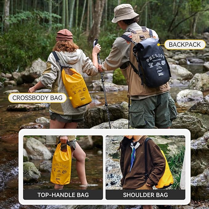 20L Waterproof Dry Bag Tough & Water-repellent Storage Bag with Adjustable Shoulder Straps Lightweight Portable Backpack Dry Bags for Kayaking Boating Camping Yellow