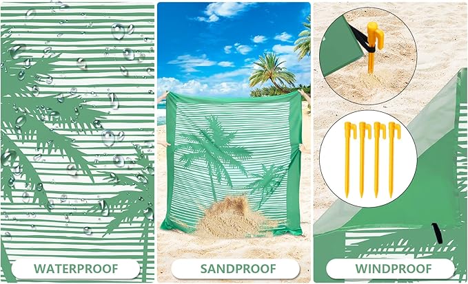 Beach Blanket Waterproof Sandproof Beach Mat 79”x 83” for 1-4 Adults Quick Drying Durable Outdoor Picnic Mat for Beach Festival Travel Camping Hiking (COCOTREE, 79"×83"(4 Person))