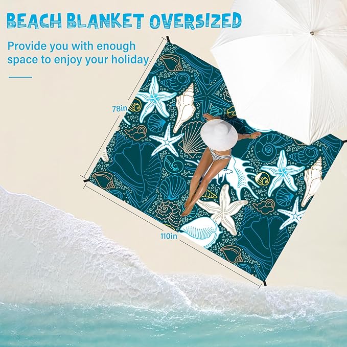 Beach Blanket Waterproof Sandproof 1-7 Adult Oversized 78 '' × 110 '' Lightweight Durable Compact Sand Free Beach Mat for Travel Camping Hiking Picnic Blanket Extra Large