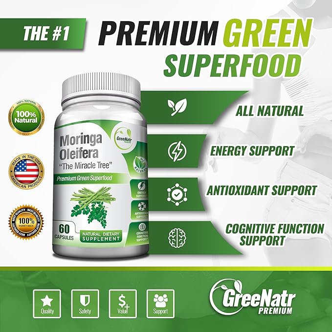 Pure Moringa Oleifera Leaf Extract Plus Ashwagandha with Black Pepper for Enhanced Absorption - Stress Relief, Mood Enhancer with Energy and Cognitive Function Support