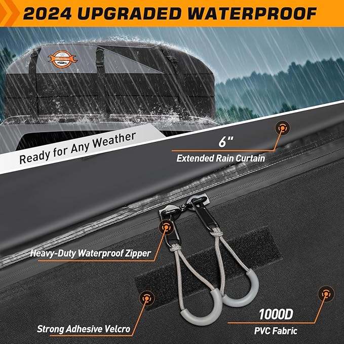Sailnovo Rooftop Cargo Carrier, 20 Cubic Feet Waterproof Vehicle Soft-Shell Carriers for Cars with/Without Luggage Rack, Roof Rack Cargo Carrier Includes 6 Door Hooks, Reinforced Strap