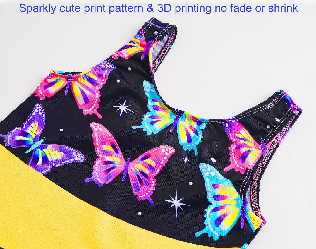 Domusgo Gymnastics Leotards for Girls Size 8-9 Years Old Black Gold Butterfly Tumbling Outfits