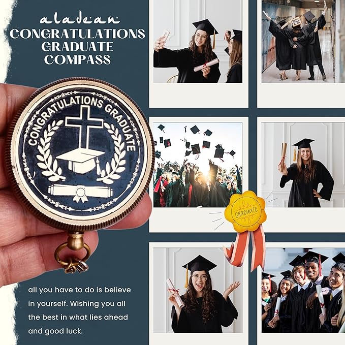 Gradautaion Gift - Congratulations Graduate Gifts for Graduation 2024, Engraved Compass in Wood Box, Unique Uplifting Inspirational Gift, College High School Graduation Gift for Boys and Girls