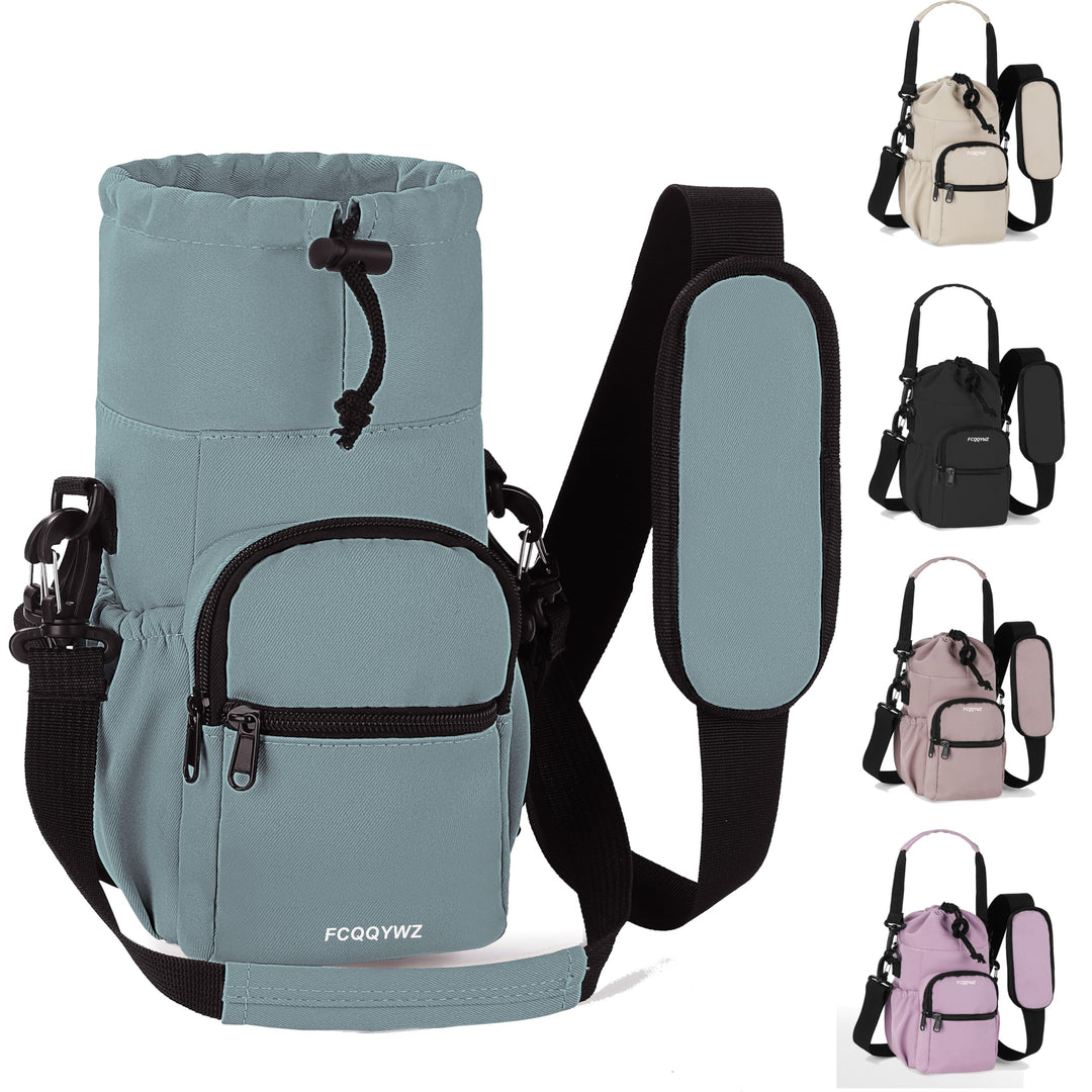 FCQQYWZ Half Gallon Water Bottle Sling Bag Case,64/87oz Insulated Crossbody Water Bottle Pouch Holder Sleeve for Walking with Strap and Pockets for Men/Women Walking Hiking Camping Travel (Turquoise)