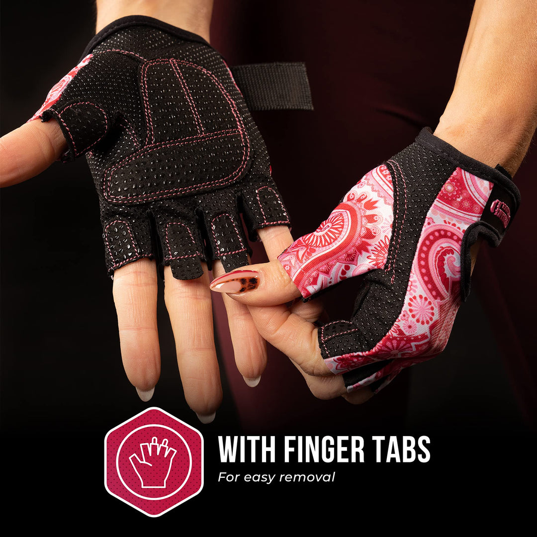 Contraband Pink Label 5387 Womens Design Series Paisley Print Lifting & Rowing Gloves (Pair) - Lightweight Vegan Medium Padded Microfiber Amara Leather w/Griplock Silicone (Pink, X-Small)
